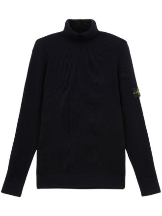 Stone Island T-Neck Compass Logo Ribbed Turtleneck Sweater