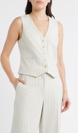 Elie Tahari The Liliana Pinstripe Vest in Tan With Black Pinstripe at Nordstrom, Size 10