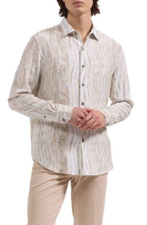 Bugatchi Julian Shaped Fit Wave Print Button-Up Shirt in Almond at Nordstrom, Size Xx-Large