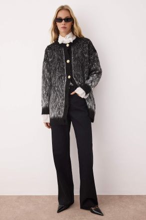 Trendyol Modest Dames Zwart Dierenprint Driekwart mouw Loszittend Modest Vesten