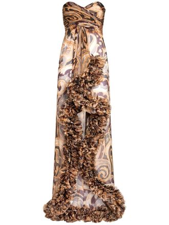 Etro Zijden maxi-jurk met ruches en print - Beige