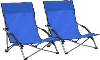 vidaXL Folding Beach Chairs 2 pcs Blue Fabric vidaXL