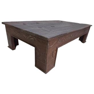 Wanderlust Deco Mesa de centro de madera acabado artesanal marr&oacute;n 141x86x37 cm