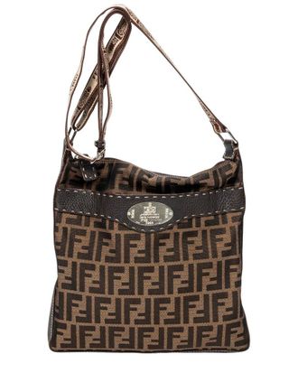 Fendi Khaki & Dark Brown Zucca Canvas Selleria Crossbody (Authentic Pre-Loved)