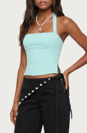 Edikted Dara Halter Top in Aqua at Nordstrom, Size X-Large