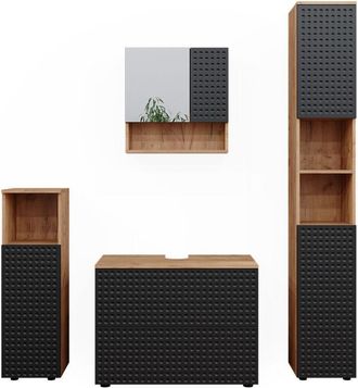 Vicco Conjunto De Muebles De Ba&ntilde;o Irma, Lunares Antracita, 4 Piezas, Con Cajonera Y Mueble Alto