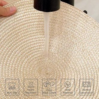 OEM 4 Manteles Individuales Redondos Tejidos, Lavables, Antideslizantes Y Aislantes (beige, 38 Cm)
