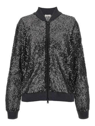 Brunello Cucinelli Dazzling Net Embroidery Cardigan
