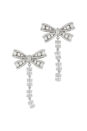 Self Portrait Silver Crystal Bow Droplet Earrings