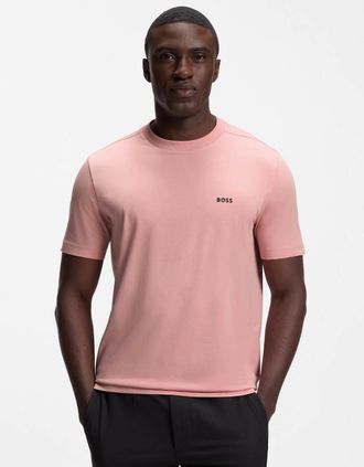 HUGO BOSS Mens BOSS Green Tee Mens Stretch Cotton T-Shirt with Contrast Logo - Light/Pastel Pink 686 - Size: 44