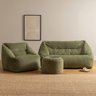 Icon Brand Sofa, Armchair & Footstool Bundle, Jumbo Cord in Green | Size: Medium