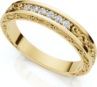 Pompeii3 Stackable Diamond Wedding Ring Scroll Pattern Band 14k Gold Lab Grown