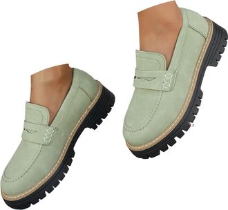 Generic Womens Platform Loafer Fashion Suede Chunky Slip On Dress Loafers Lug Sole Business Casual Work Shoes Loafers for Women Low Heel Zipper Round Toe Non-