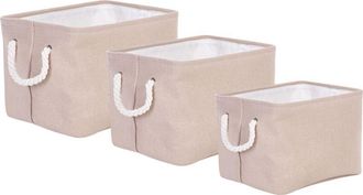 Beliani Conjunto De 3 Cestas De Poli&eacute;ster Gris Pardo Algod&oacute;n Asas De Cuerda Darqab