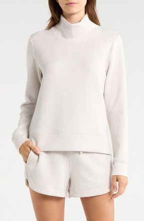 Lord & Taylor Dreamweave Recycled Polyester Blend Mock Neck Sweatshirt in Htr Moonbeam at Nordstrom, Size X-Large