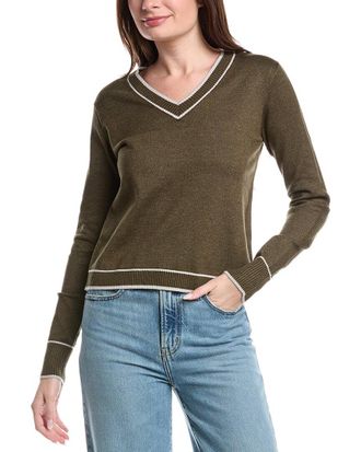 Theo & Spence Theo And Spence Stipe Trim V-Neck Sweater