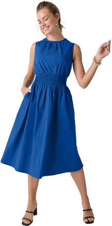 Jessica London Smocked Poplin Midi Dress in Dark Sapphire at Nordstrom, Size 20