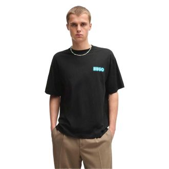 HUGO BOSS Hugo Heren Duwood rugbedrukking katoen Regular T-shirt (Zwart)