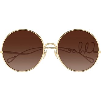 Chlo&eacute; 60mm Round Sunglasses in Gold/Brown Lens at Nordstrom
