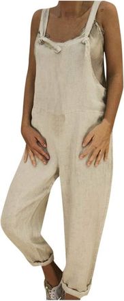 Generic Womens Jumpsuits & Playsuits,Casual Plus Size Adjustable Spaghetti Sleeveless Overalls Wide Leg Pants Oversized Playsuit Overall Baggy Jumpsuit Linen 