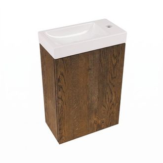Saniclass Holz Pure Toiletmeubelset - 40x60.5cm - 1 deur - fontein keramiek - kraangat rechts - eiken charcoal