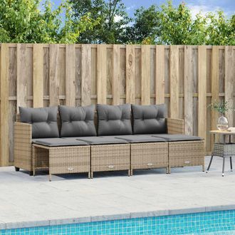 vidaXL Juego De Sof&aacute;s Jard&iacute;n Con Cojines 5 Pzas Rat&aacute;n Sint&eacute;tico Beige Vidaxl