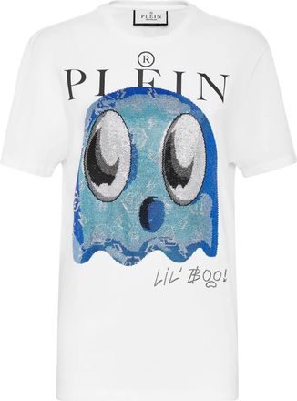 Philipp Plein Tops, Dames, Wit, M, Katoen, T-Shirt Ronde Hals Lil Monsters Gang
