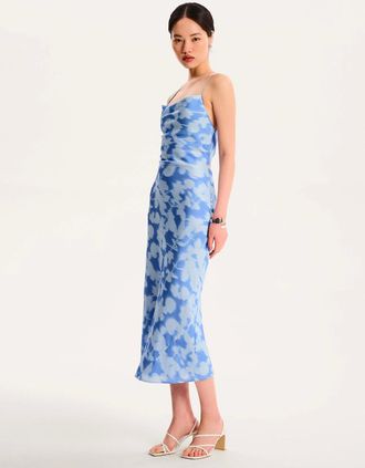 Omnes Womens Riviera Midi Dress in Blurred Floral - Blue - Size: 14