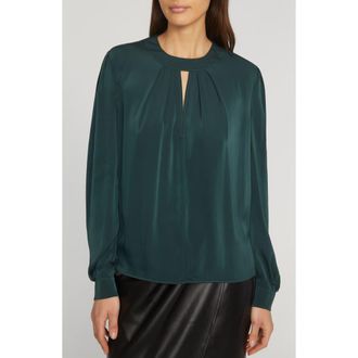 Elie Tahari The Bethany Stretch Silk Blouse in Juniper at Nordstrom Rack, Size X-Small