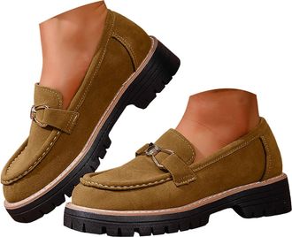 Generic Womens Chunky Loafers Slip On Lug Sole Loafer Comfort Casual Round Toe Low Heel Work Shoes Platform Loafers for Women Business Walking Shoes Fashion N