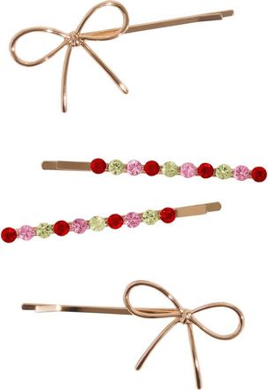 Kitsch 4-Pack Rhinestone & Bow Bobby Pins in Gold at Nordstrom