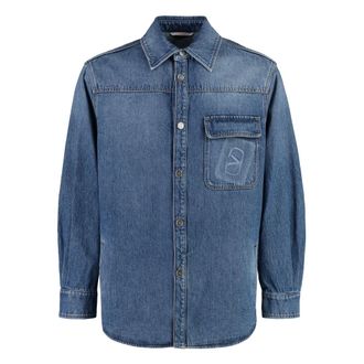 Valentino Garavani Overhemden, Heren, Blauw, M, Denim, Overshirt In Denim