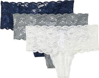 Cosabella Never Say Never Comfie Thongs 3-Pack Womens Underwear Moonivory/Navyblue/Platinum : MD/LG, Elastane/Polyamide