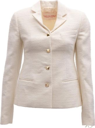 Valentino Garavani Katoenen Tweed Jas - Dames - Blazers - Wit - XS - Katoen - Jassen