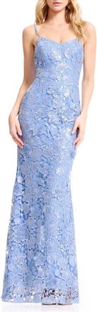 Dress The Population Giovanna Sequin Floral Lace Mermaid Gown in Sky at Nordstrom, Size Xx-Large