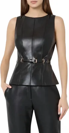 Milly Gwen Faux Leather Top In Black