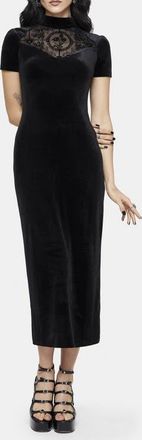 Disturbia Cameo Flocked Mesh Insert Midi Dress in Black at Nordstrom, Size 16