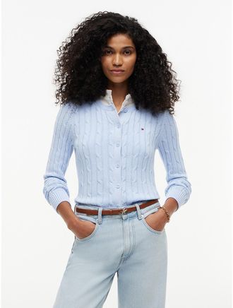Tommy Hilfiger Womens Cable Knit Cardigan - Blue - XXL