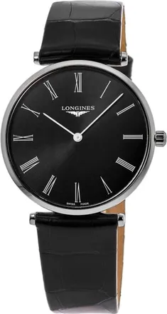 Longines La Grande Classique Quartz Black Dial Leather Strap Mens Watch L4.866.4.51.2