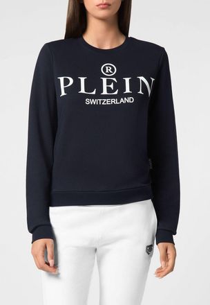 Philipp Plein Felpa girocollo in cotone con logo stampato a contrasto