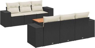 vidaXL Set De Comedor De Jard&iacute;n 7 Pzas Y Cojines Rat&aacute;n Sint&eacute;tico Negro Vidaxl