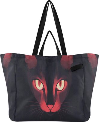 Generic Red Cat Face print Reusable Canvas Tote Bag, Heavy Duty Grocery Shopping Bag with Large Capacity Hard Bottom Double Handles Work Groceries Travel