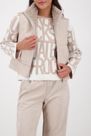 Monari Wendeweste MONARI, Damen, Gr. 40, beige, Pl&uuml;sch, Obermaterial: 50% Polyester, 50% Polyurethan. Futter: 80% Polyester, 20% Polyurethan, unifarben, regu