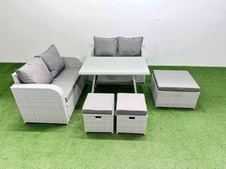 Fimous 7 Seater Outdoor Love Sofa Set Rattan Garden Furniture Sets in Light Grey