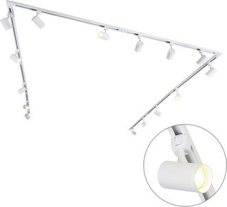 QAZQA Moderno Sistema De Riel Moderno Monof&aacute;sico Blanco Con 15 Focos - Jeana Acero Alargada Adecuado Para Led Max. 15 X 50 Watt - Qazqa
