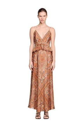 Sandro Bandana-print maxi dress in Brown /Black at Nordstrom, Size 36 Eu