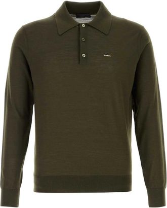 Prada Green None Solid Shirt Collar Polo