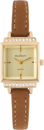 Peugeot Small Face Crystal Bezel Suede Watch- 22MM in Brown at Nordstrom