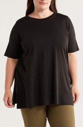 Eileen Fisher Crewneck Organic Cotton T-Shirt in Black at Nordstrom, Size 1X
