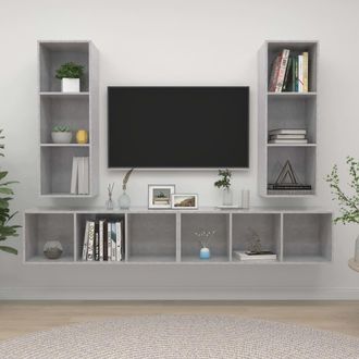 vidaXL Vidaxl - Muebles De Sal&oacute;n De Pared 4 Pzs Madera Ingenier&iacute;a Gris Hormig&oacute;n